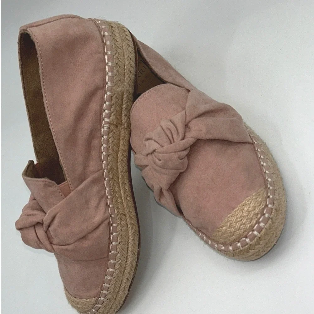 Kaari Blue Womens Blush Pink Faux Suede Knotted Bow Espadrille Loafers Size 7M